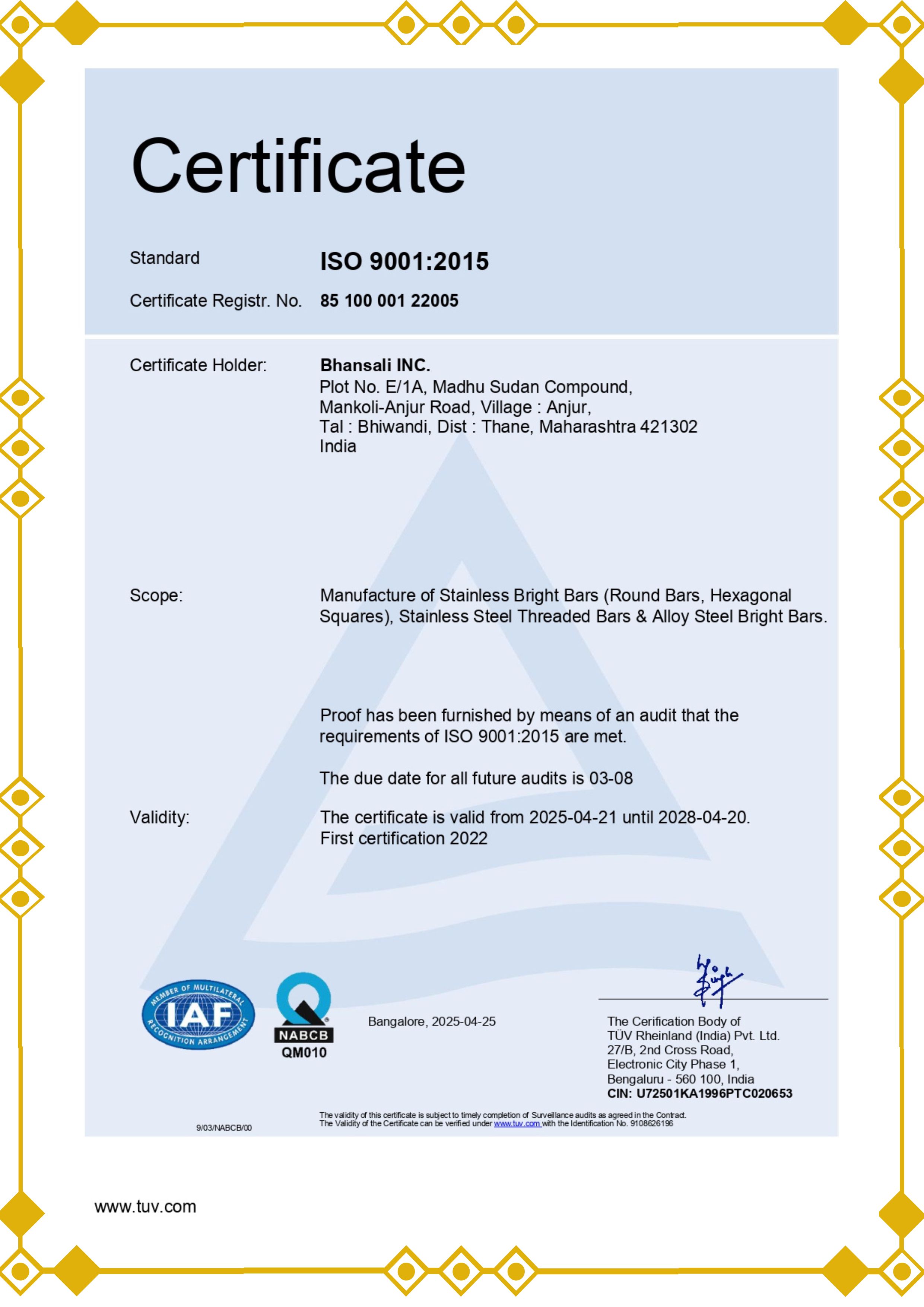 Bhansali Inc IOS Certificate